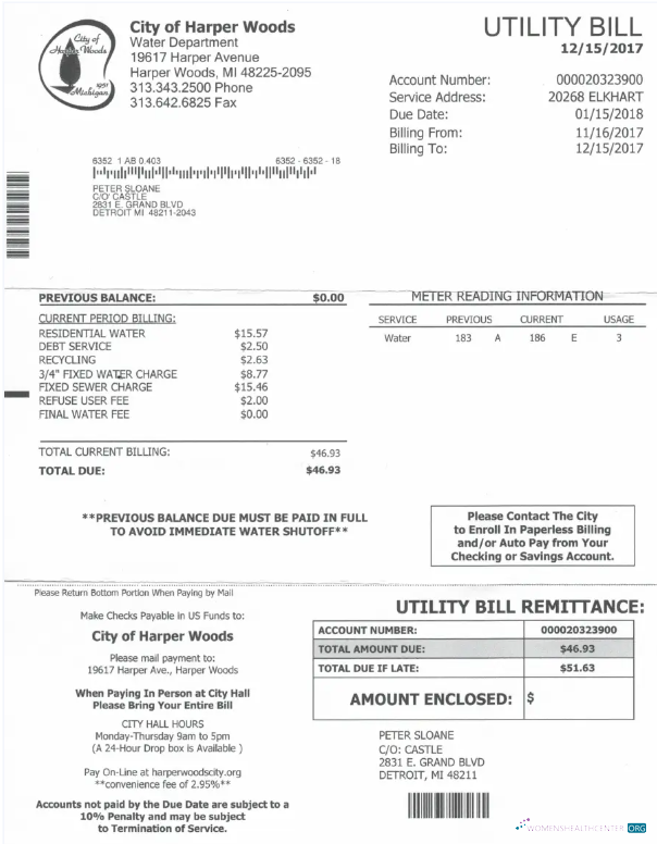 download download USA CITY OF HARPER WOODS utility bill Word and PDF template PDF template PDF template